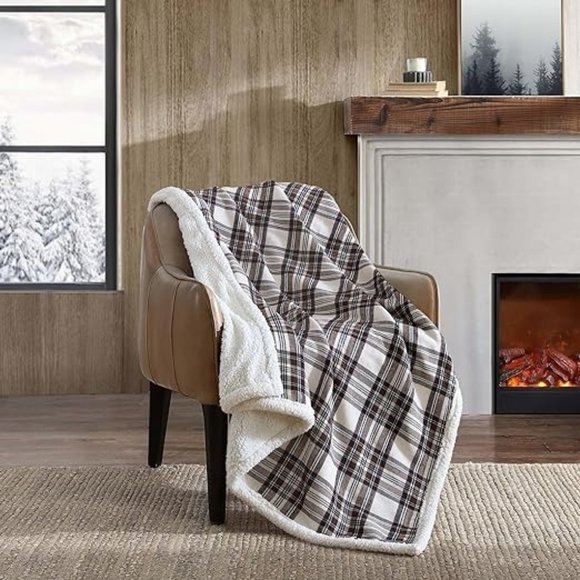 Eddie Bauer - Throw Blanket Reversible Sherpa Fleece Bedding Home Decor for Al